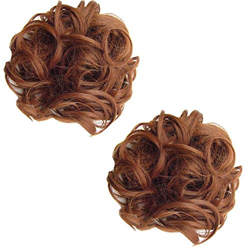 2 PCS Hairpieces Short Curly Hair Extension Messy Hair Bun Updo Hair Piece Wig Scrunchy-Light Auburn 30