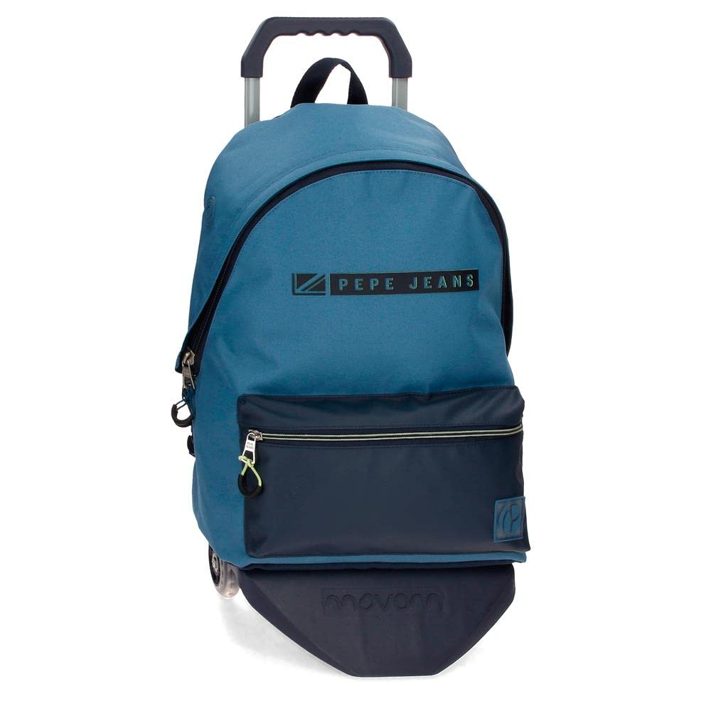 Pepe Jeans Duncan Mochila Escolar con Carro Azul 31x44x17,5 cms Poliéster 21,12L