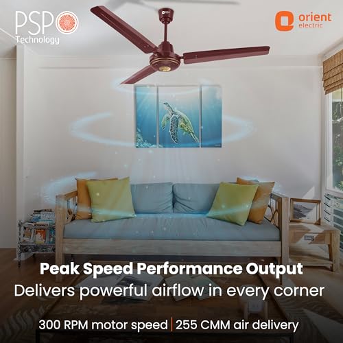 Image of Orient Electric 1400 mm Summercool| PSPO technology for powerful airflow| 18-pole motor| Ornamental bottom design| Anti-rust Aluminium blades| 5-year warranty| Brown, pack of 1