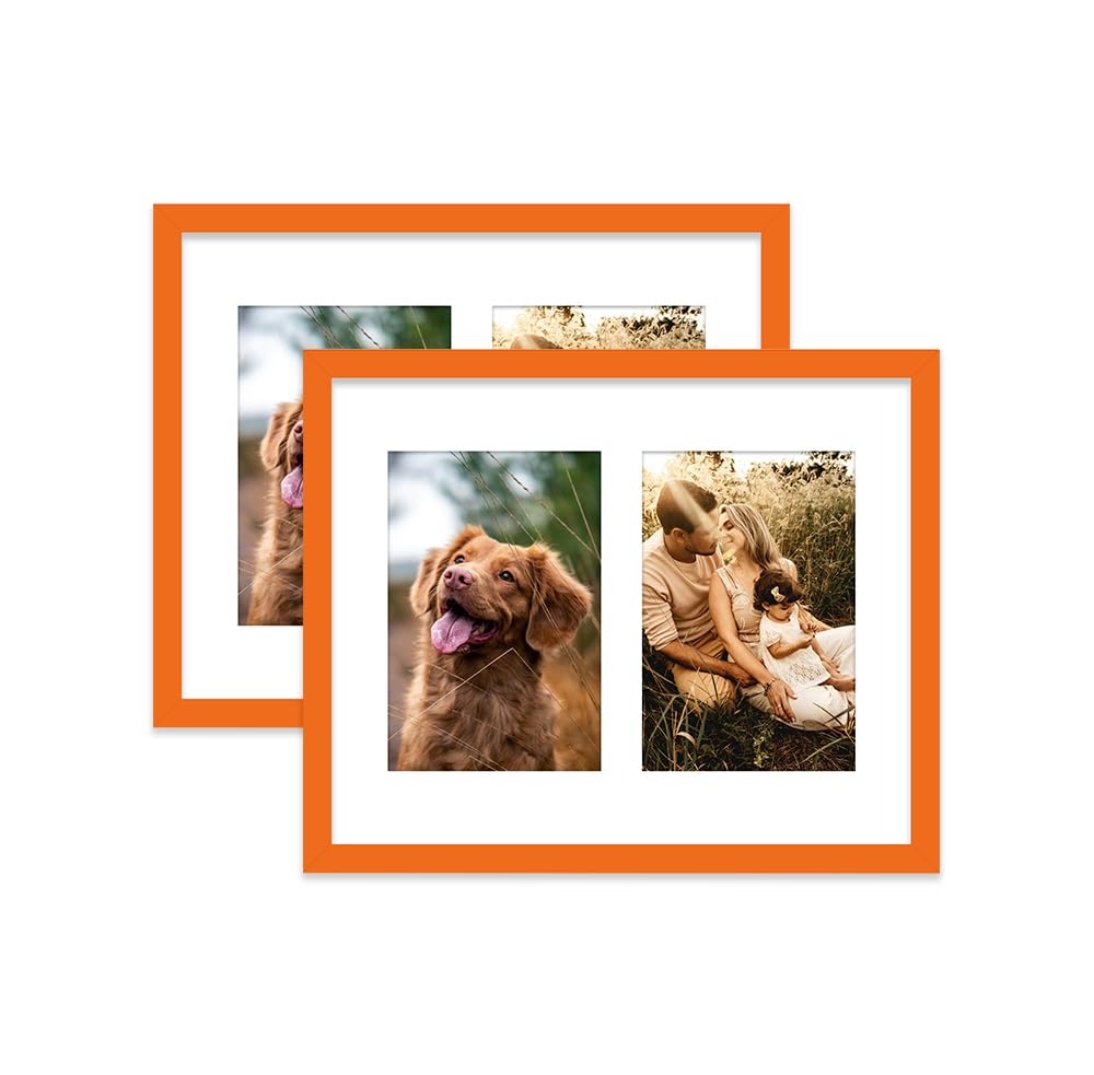 Orange Multi Photo Frame - Holds 2 x 6x4 Pictures, Family Collage Picture Frame for Wall Display, 10x8 Frame size, Set of 2