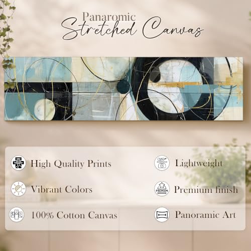 Image of Large Stretched Canvas Painting, Panel Wall Painting Geometric Circle Abstract Black Luxury Paintings for Home Decoration, Living room, Bedroom and Office Decor (Black, 12x46 Inch)