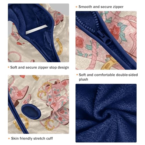 Cowboy Boots Horseshoes Hearts Toddler Fleece Jacket Girl Boys Hooded Fleece Jacket Coat Warm Outwear Zip-up 3-10T3