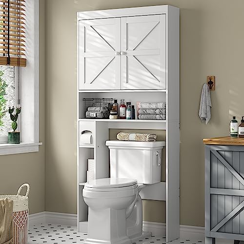 Furnideco Over The Toilet Storage Cabinet with Barn Doors, 32.3''W Free Standing Toilet Storage...