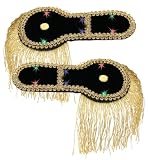 MIMIKRY Blinkende LED Schulterklappen Schwarz mit Goldener Zierborte und Fransen Epauletten Napoleon Pirat Admiral General Uniform-Zubehör