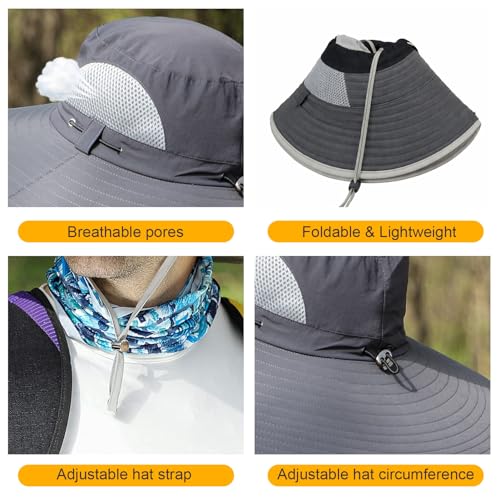 Image of HUAMULAN Super Wide Brim Men Fishing Sun Hats, Sports Outdoor Travel Women Bucket Cap, Golf Cycling Safari Boonie Hat