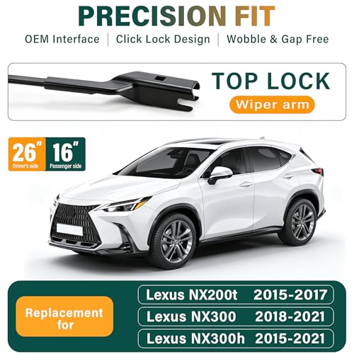 Image of Windshield Wiper Blades Replacement for Lexus NX300 2018-2021 NX200t NX300h | NX200t 2015-2017 NX300h 2015-2021,Original Equipment Replacement Front Rear Wiper Blade Set - 26 inch+16 inch+12 inch (Set of 3) Top Lock