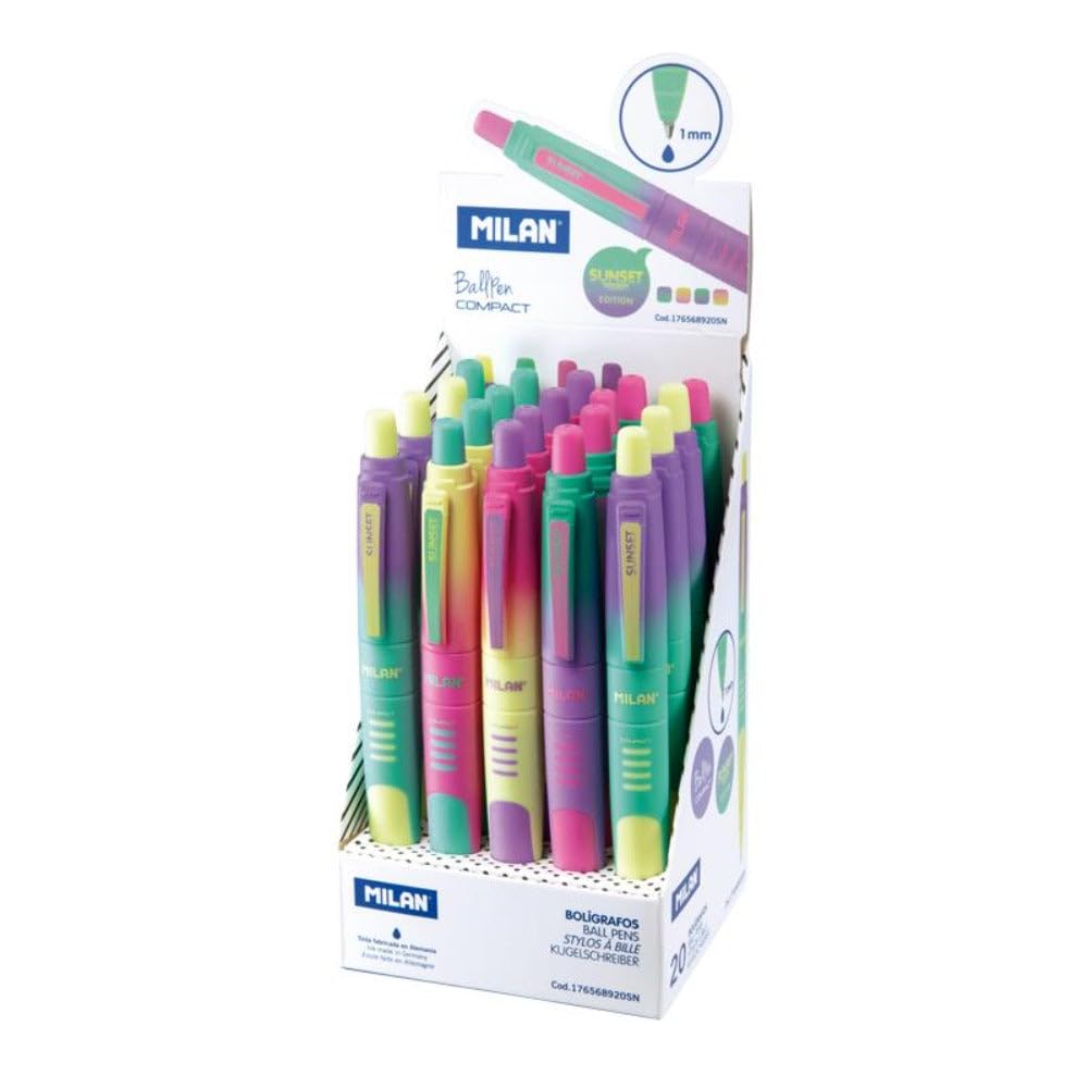 Boligrafo milan compact sunset retractil tinta azul punta 1 mm colores surtidos
