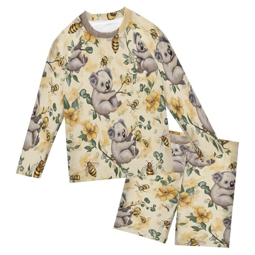 Koala and Bee Boys Swimsuit Rash Guard Toddler Kids Long Sleeve Swim Shirt and Trunks Swimwear Set 3-10Y