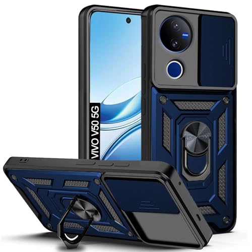 Image of Luxe Back Cover for Vivo T4R 5G / iQOO Z10R 5G / Vivo V50 5G / Vivo V50e 5G | D10 Tough Armor Case | Sliding Camera Shield | 360 Protection | Kickstand Ring Holder | Military-Grade Shockproof