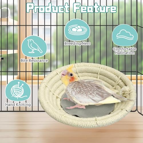 Image of Hamiledyi 3 PCS Bird Nest for Cage Handmade Cotton Weave Hemp Rope Parrot Breeding Nest Hatching Bird Bed Parakeet Nesting Box for Budgie Cockatiel Conure Lovebird