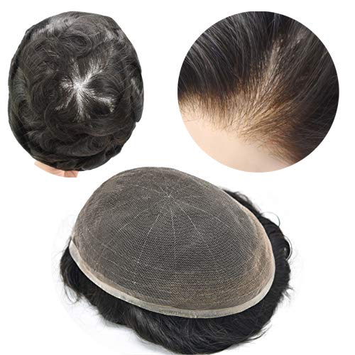 Miniatura 7 de Tupé para hombres, pieza de cabello humano real para hombres, encaje suizo tipo tupé, sistema de cabello atado a mano para hombres, postizo