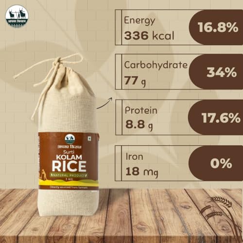 Image of Apka Kisan Surti Kolam Rice | Premium Lachkari Raw Rice | Medium Grain Non-Sticky Rice | Fluffy & Aromatic | Daily Rice (1Kg)