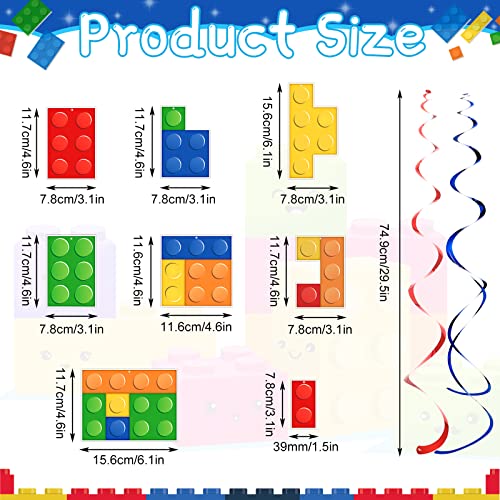 Image of Eersida 30 Pcs Building Blocks Party Favors Hanging Swirl Decoration Set with Single Double Hanging Swirl for Building Block Theme Birthday Baby Shower Summer Ceiling Decor