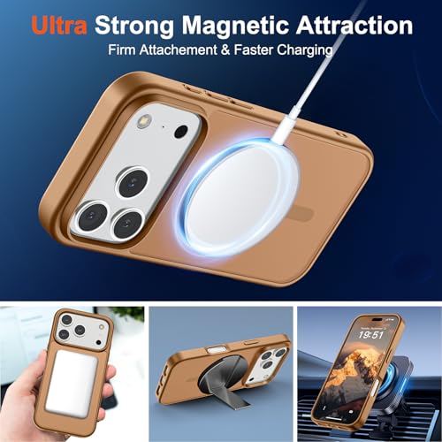 Image of SUPFINE Magnetic for iPhone 17 Pro Case (Compatible with MagSafe)(Military Grade Drop Protection) Translucent Matte Shockproof with Anti-Fingerprint Phone Cover,Brown