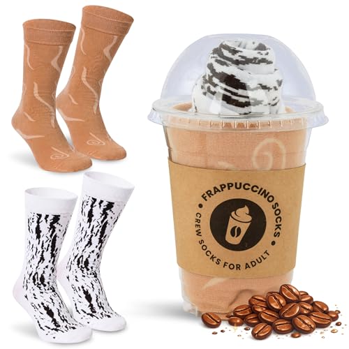 POPCRAZE Coffee Socks 2 Pairs Frappuccino – Novelty Frozen Coffee Lover Gift Set – 1 Size Fits Most Men Women – Easter Basket Filler for Sweet Caffeine Fans – Gift Box