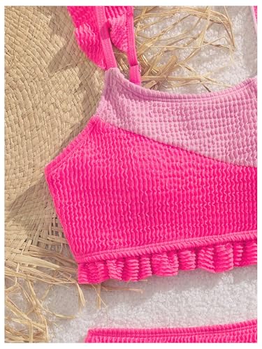OYOANGLE Girl's Two Piece Swimsuit Ruffle High Waisted Bikini Set Cute Color Block Bathing Suit4