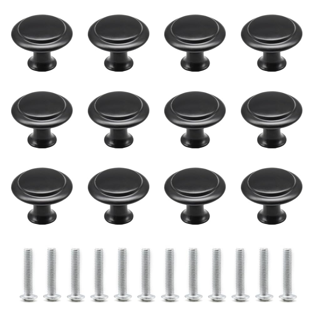 Ruidee Black-27 12 Pcs Round Drawer Cupboard Handle 27Mm Mushroom Shape Pull Handle Pull Handle Knobs With Screws For Doo,Cupboard,Wardrobe(Black/27Mm)