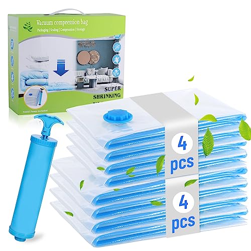 Chuner 8 pezzi Vakuumbeutel für Kleidung mit Luftdichtem Ventil und Handpumpe