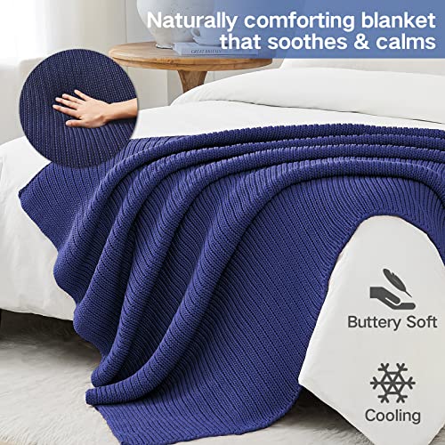 Guohaoi Knitted Weighted Blanket for Adults (Blue 50"x75" 20lbs) No Beads Cooling Throw Blanket for Hot Sleepers, Home Decor Breathable Chunky Knit Heavy Blanket Use on Full Size Bed