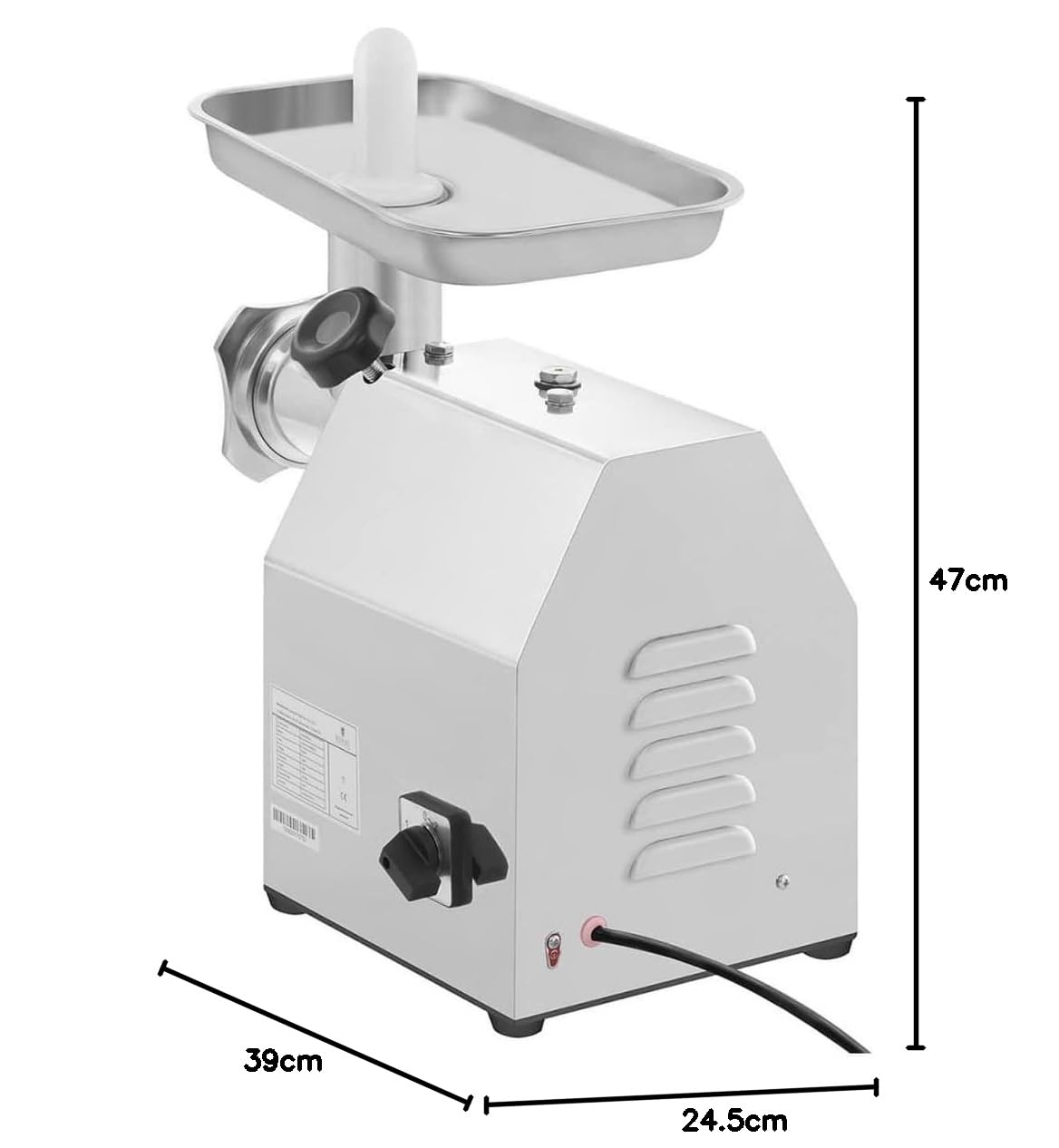 Royal Catering RCFW 140-850ECO Tritacarne Elettrico Professionale Macina Carne Elettrico in Acciaio Inox (140 kg/h, 850 W, Rotazione in Senso Inverso, Dimensione Fori 6/8 mm) ECO