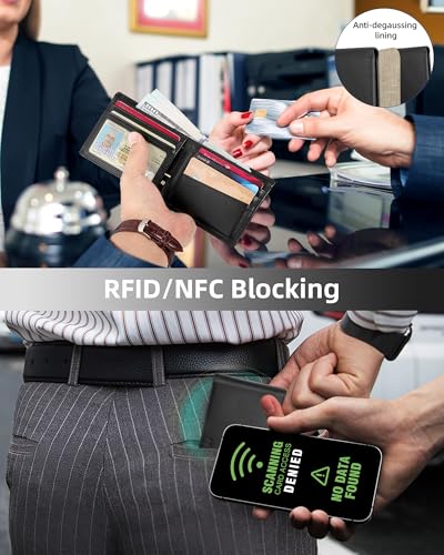 HiWe Anti-Lost Bifold Men Wallet with Find My, Genuine Leather, RFID, Original Design, Black2