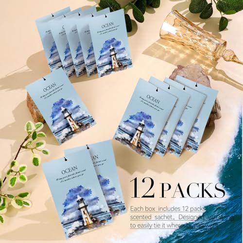 Image of Ocean Scented Sachet Bags - 12 Pack Drawer & Closet Freshener, Long Lasting Odor Eliminator for Wardrobes, Cars & Storage, Home Fragrance Air Freshener Sachets