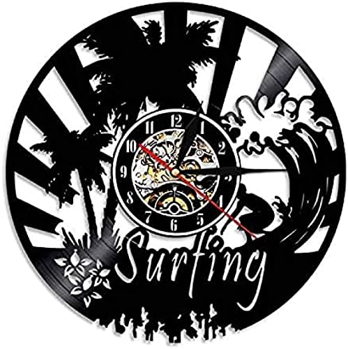 Reloj de Pared Surf Art Vinyl Wall Clock, Surf Art Design Theme Beach y Colorful Background Beach