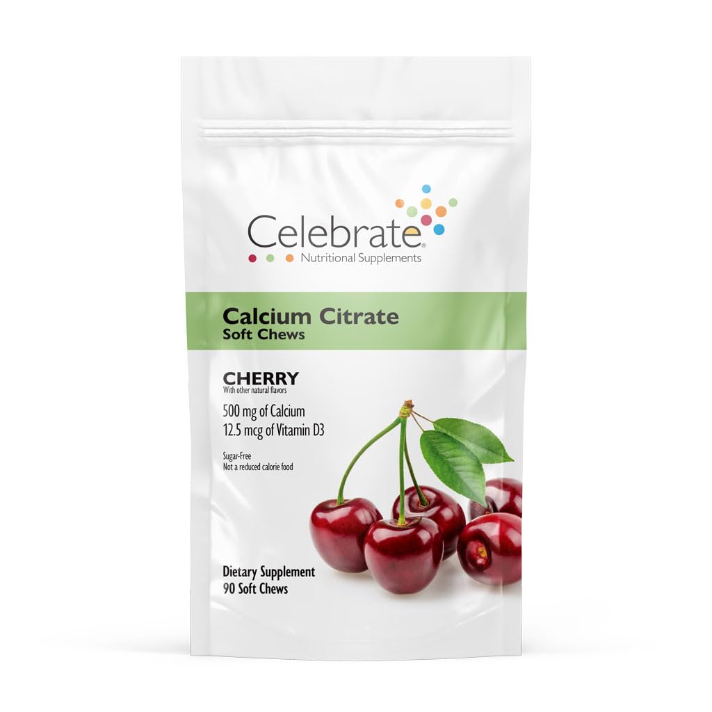Celebrate Vitamins Bariatric 500mg Calcium Citrate Soft Chews with 500 IU Vitamin D3 – Essential for Gastric Bypass Patients & Bone Health - Sugar & Gluten Free, Cherry (90 Chews)