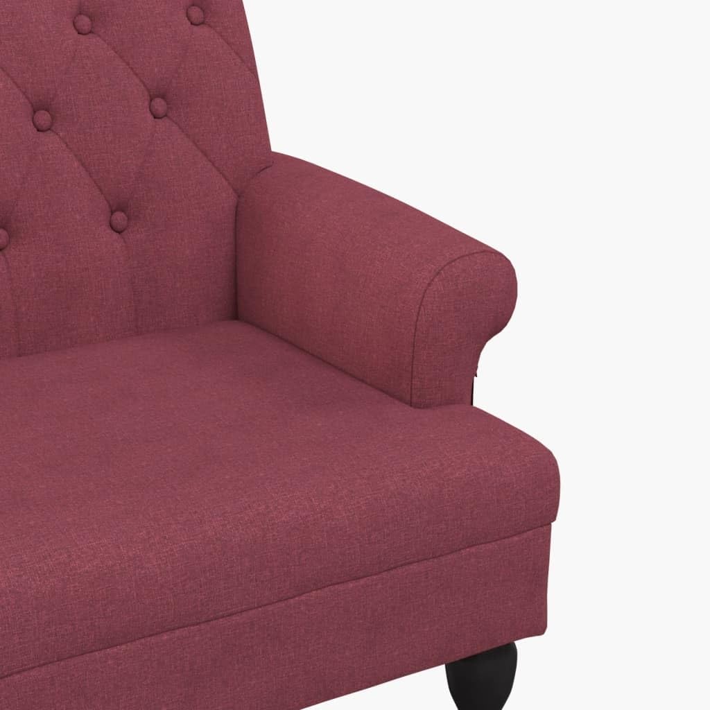 Banco con respaldo, color rojo vino, 120 x 62 x 75 cm, tela, asiento acolchado grueso, costuras con botones, reposabrazos redondeados, patas de madera de caucho maciza, estable