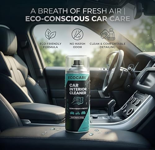 Image of EcoCare Car Interior Cleaner Polish | Multipurpose Foam Cleaning Spray with Microfiber Cloth for Leather Seats, Dashboard, Mats, Roof Liners | Removes Tough Stains & Dirt | Protects All Surfaces 400ML