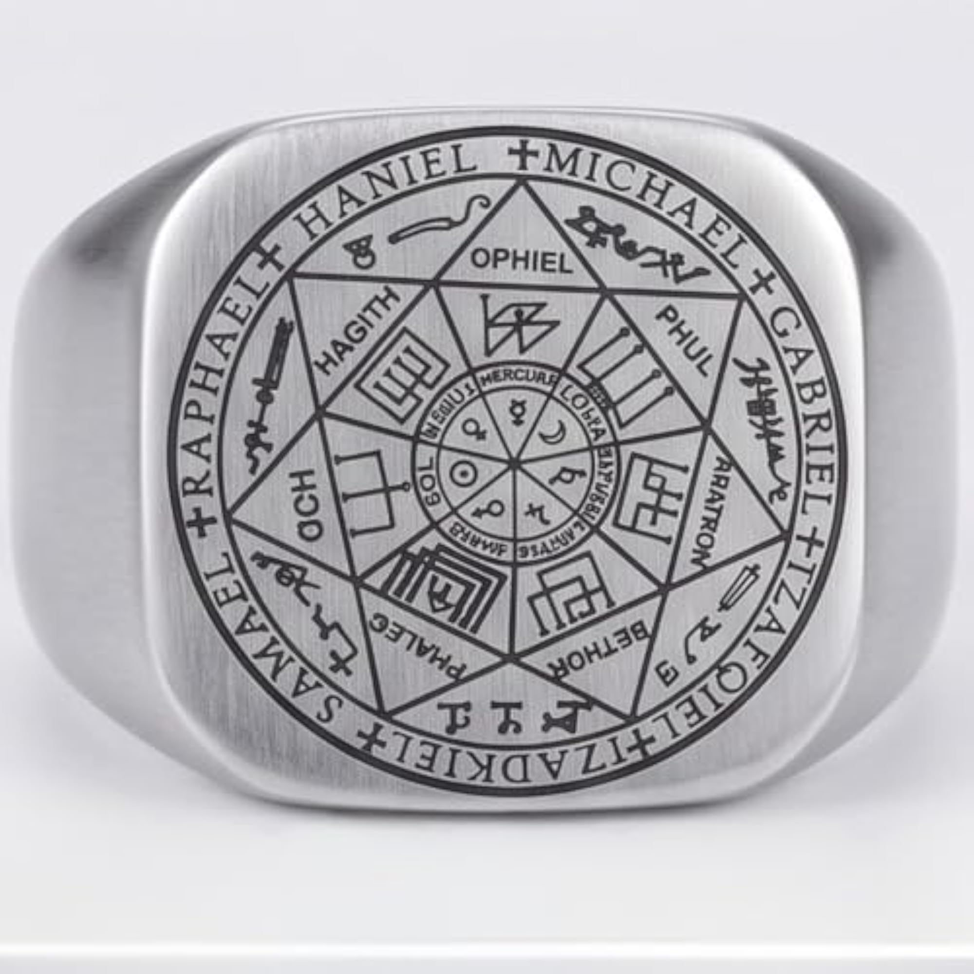 Men's Titanium Steel Seals of Seven Archangels Protection Ring