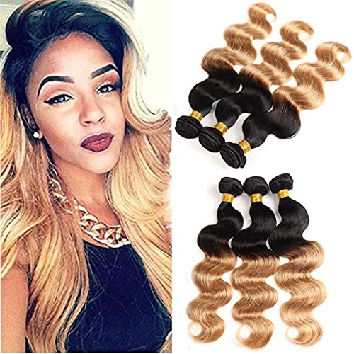 Honey Blonde Bundles Body Wave Ombre Human Hair Bundles 1b27 Tow Tone Hair Weave For Women Honey Blonde 3 Bundle Black To Blonde Bundle 16 18 20 inch