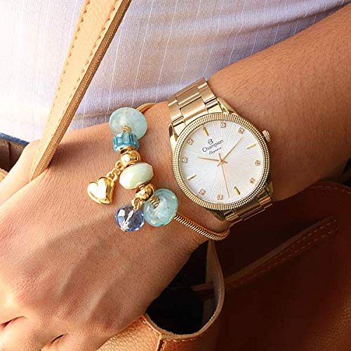 Relógio Champion Feminino Dourado Analógico CN25823W + Pulseira Berloques