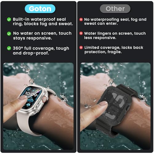 Image of 3 in 1 Goton Waterproof Hard Case for Apple Watch Screen Protector 49mm, 360 Slim Full Protective Tempered Glass Face Cover + Back Hard PC Bumper for iWatch Ultra 3 /Ultra 2 /Ultra, 49mm Clear