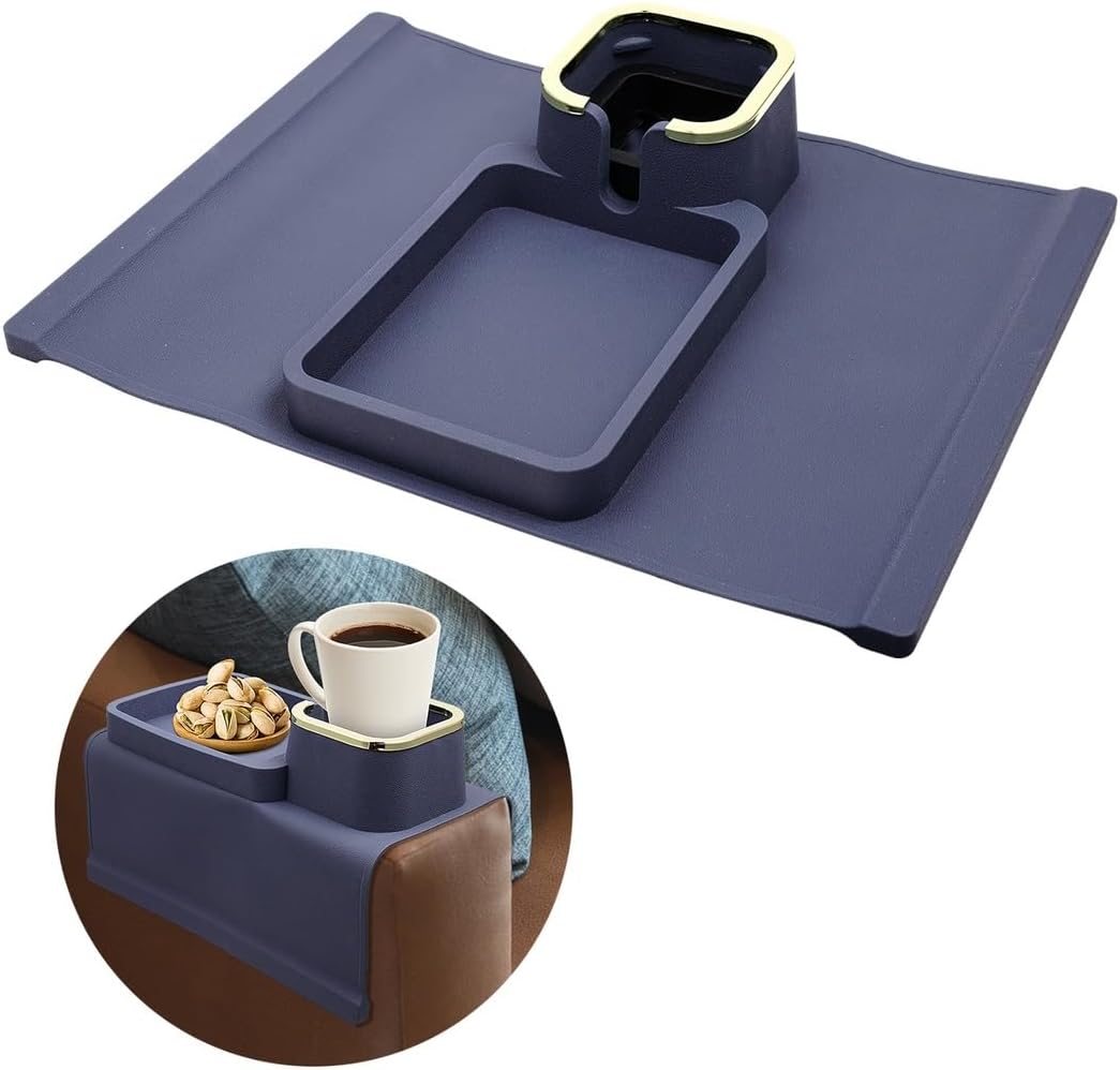 Sofa Armrest Tray Cup Holder, Anti-Slip Silicone Couch Tray Organizer for Recliner, Cellphone and Remote Holder