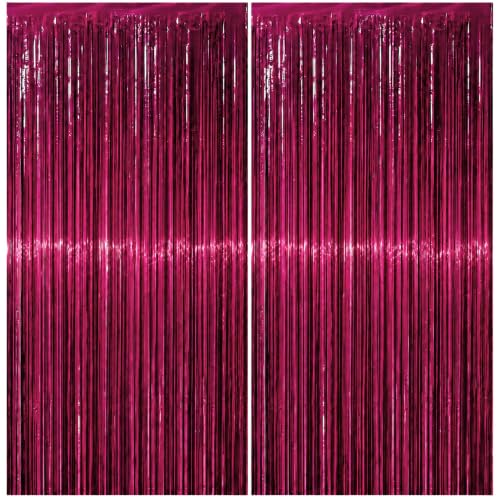 Image of Matte Raspberry Burgundy Fringe Backdrop 2 Pack, 3.3 x 6.6 ft