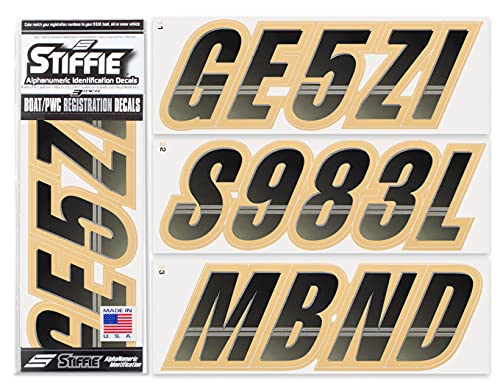 Image of STIFFIE Techtron Black /Tan 3 inch Boat & PWC Registration Decals • Numbers Letters Stickers