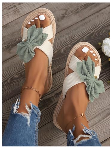 GORGLITTER Women's Bow Tie Vacation Slip On Flats Lightweight Criss Cross Open Toe Dressy Slide Sandals2