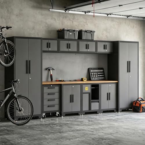 Image of Torin Garage Storage Cabinets System, 12-Pcs Workshop Cabinet Set in Black