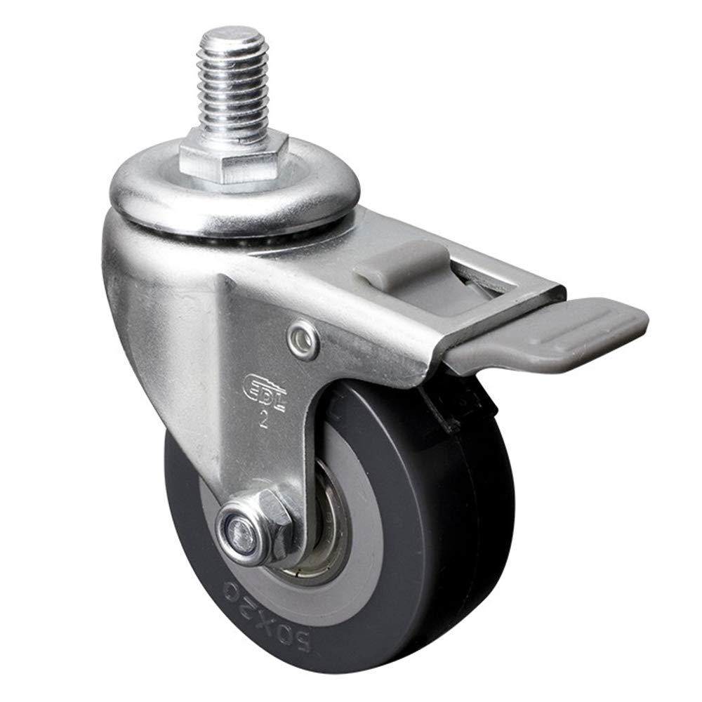 WQSQ Trolley Furniture Caster 50mm Rubber Swivel Castor Wheels M10 Threaded 360 Degree Rotating Replacement Casters Wheels with Brake 4pcs