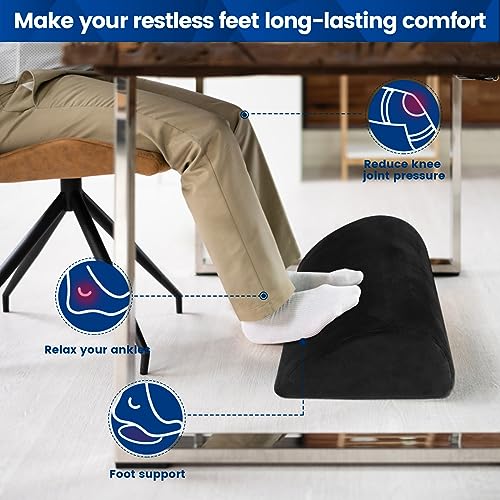 Image of CloudBliss Foot Rest for Under Desk at Work,Office Desk Accessories with Soft Foam and Washable Removable Cover, Foot Stool for Office, Car, Home to Foot Support and Relax Ankles, Black, Long
