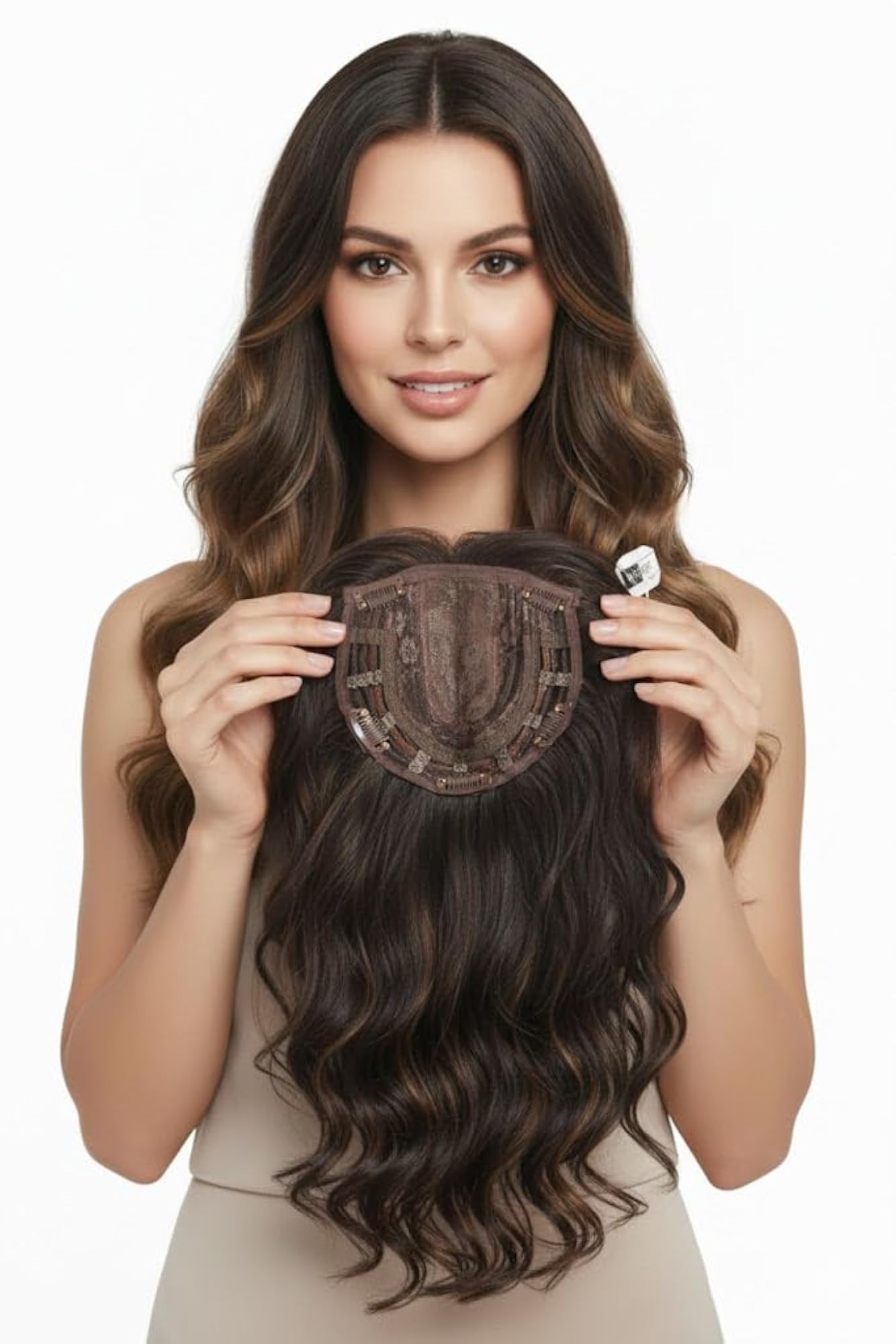 Women's Wavy Curly Hair Topper Clip-On, Mid Part