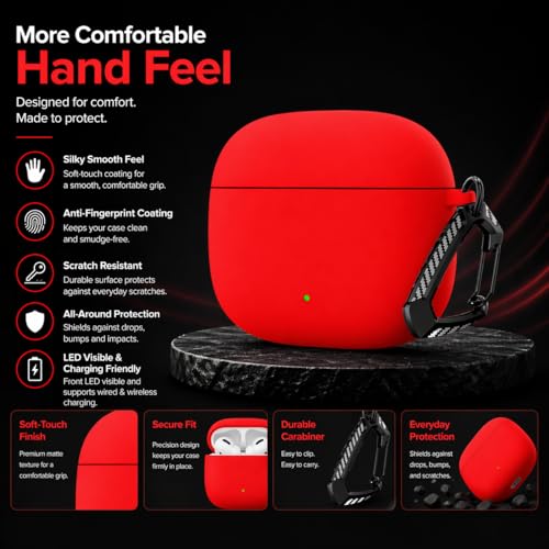 Image of Anvique Silicone Case Cover for Oneplus Nord Buds 4 Pro, Scratch Resistance, Shock Absorption, with Premium Carabiner (Red T)