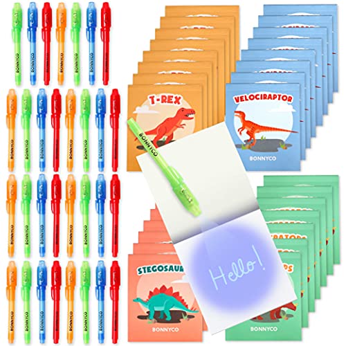 BONNYCO Boligrafo Tinta Invisible y Libreta Dinosaurios, Pack de 32 Regalos Cumpleaños Niños Colegio. Detalles Cumpleaños Niños, Relleno Piñata Infantil. Regalos Alumnos Primaria Fiesta Infantil
