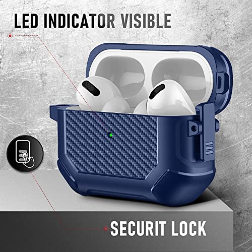 Image of Printme for AirPods Pro 2nd Generation Case 2022, Carbon Fiber Secure Lock Clip Full Body Shockproof Hard Shell Protective Case Cover with Keychain for Apple AirPod Pro 2 (Blue)
