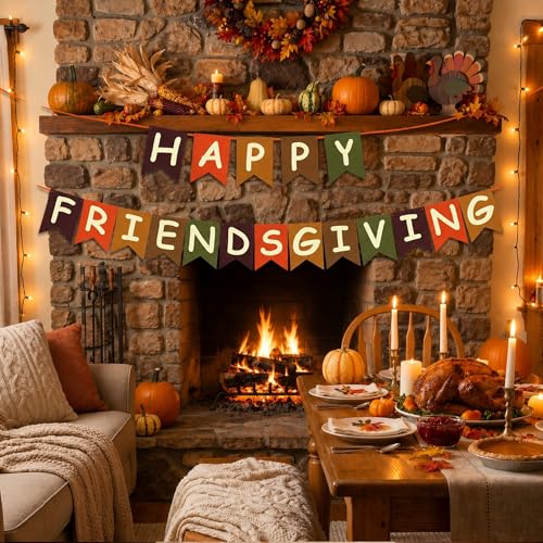 Image of Friendsgiving Party Decorations - HAPPY FRIENDSGIVING Banner | Thanksgiving Decorations for Indoor Outdoor Outside - Fall Decor Thanksgiving Backdrop Garland Accessories Party Favors for Home Door