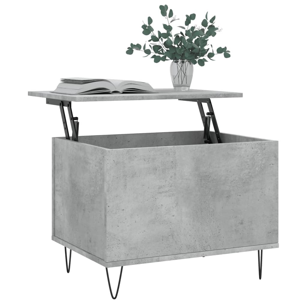 Tavolino Salotto Moderno Grigio Cemento 60x44,5x45 cm in Legno Multistrato con Gambe in Metallo, Design Salvaspazio per soggiorno camera da letto ufficio con ripiano contenitore e superficie