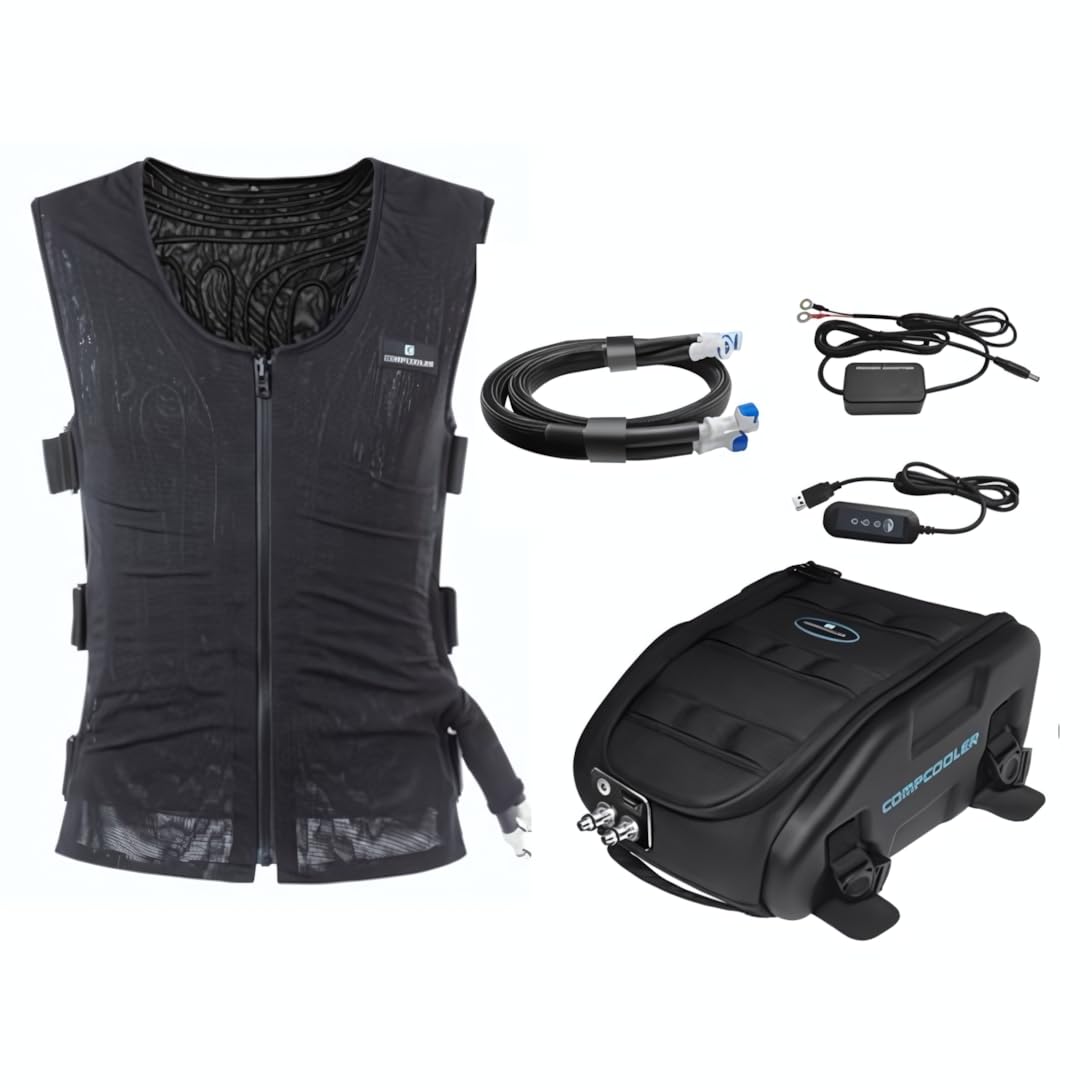 COMPCOOLER Motorcyclist Tank Bag Solo ICE Cooling System 3.5L Includes a Tubing-Lined Mesh Cooling Vest 12V DC(XL/2XL)