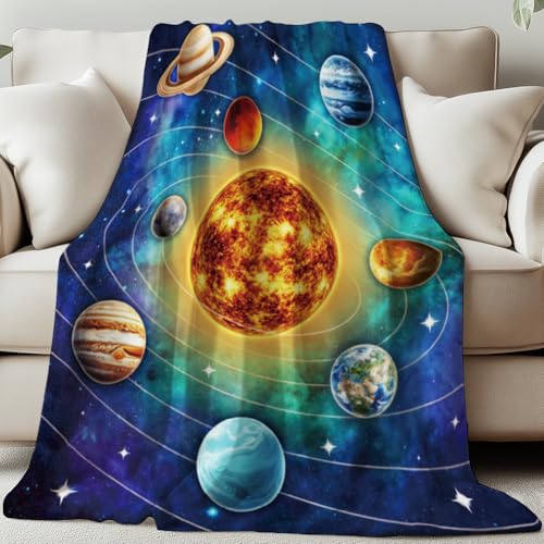 GLOBLELAND - Manta de franela suave y cómoda, lavable con diseño de sistema solar para mujer y hombre, 59 x 51 pulgadas, diseño de nuevos planetas sol y tierra, para el hogar, la oficina, la cama el