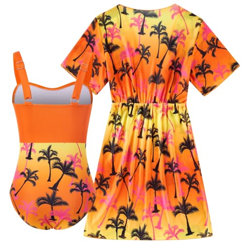 Image of Funnycokid Girls Bathing Suits One Piece Swimsuit with Cover Up Kids Swim Suit Size 8-16